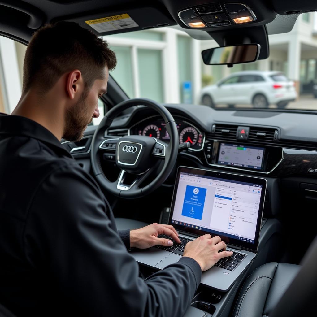 Mechanic using VCDS to diagnose Audi Q7