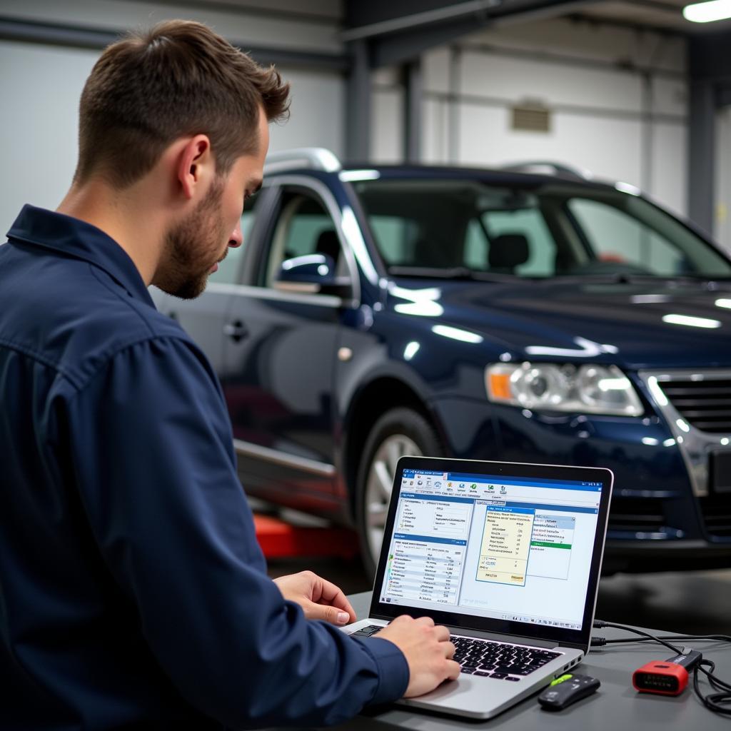 Mechanic Using VCDS to Diagnose Car