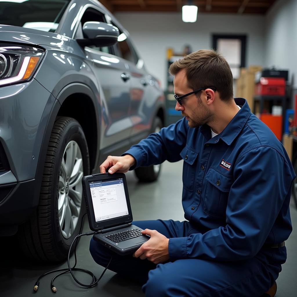 Mechanic Using VCDS to Diagnose Car