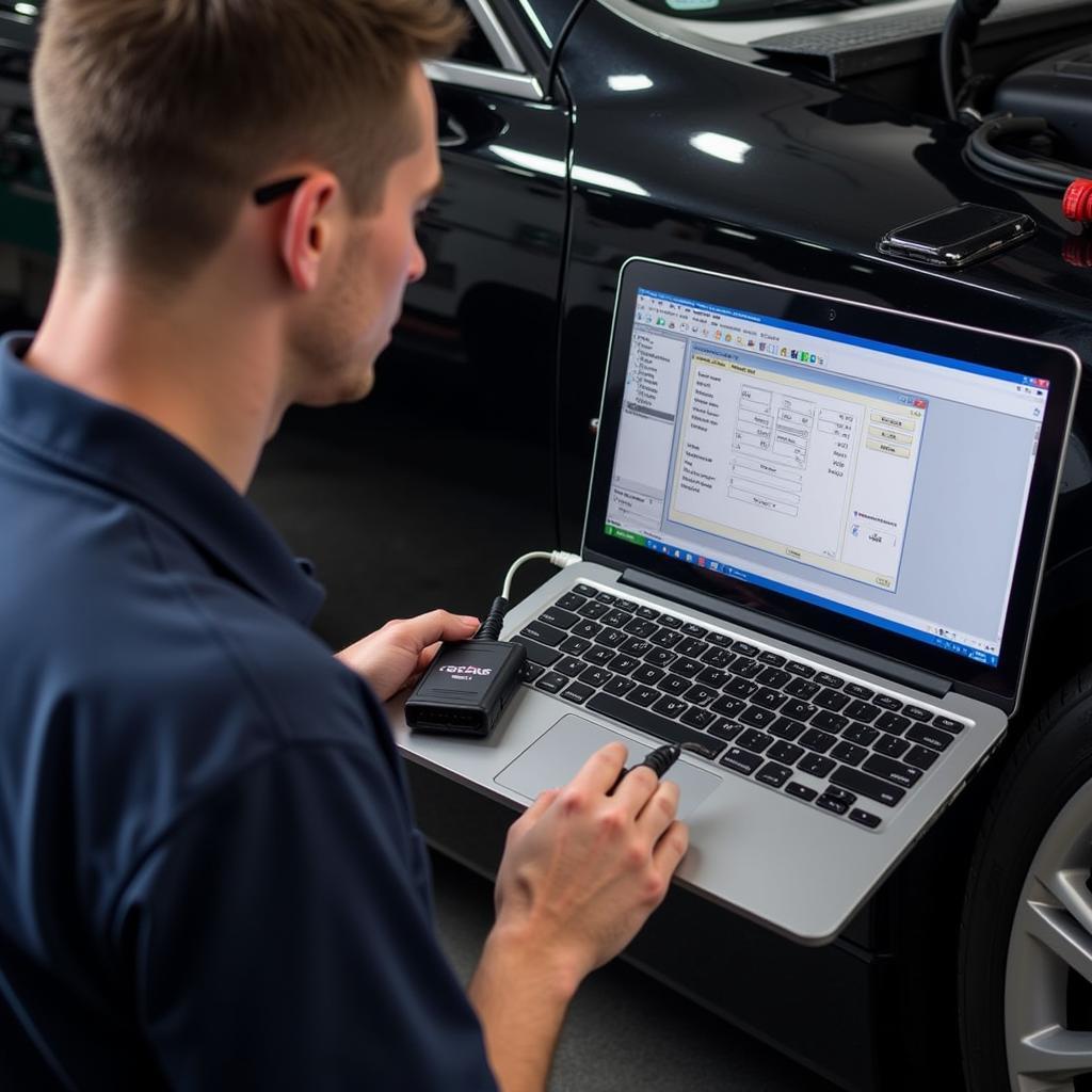 Mechanic Using VCDS for Car Diagnostics