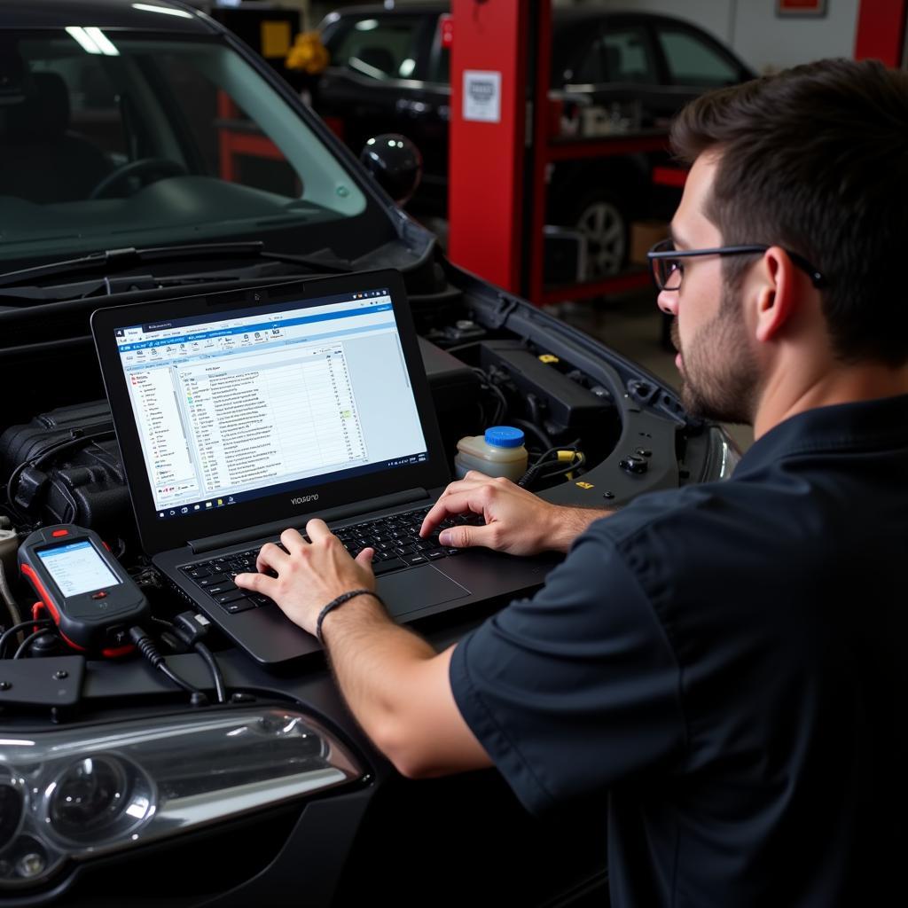 Mechanic Using VCDS to Diagnose Car