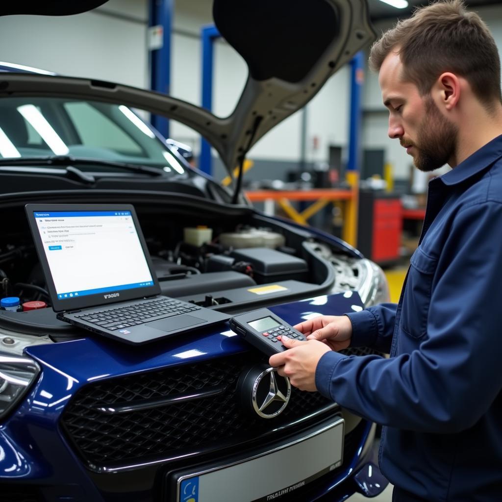 Mechanic Using VCDS to Diagnose Car