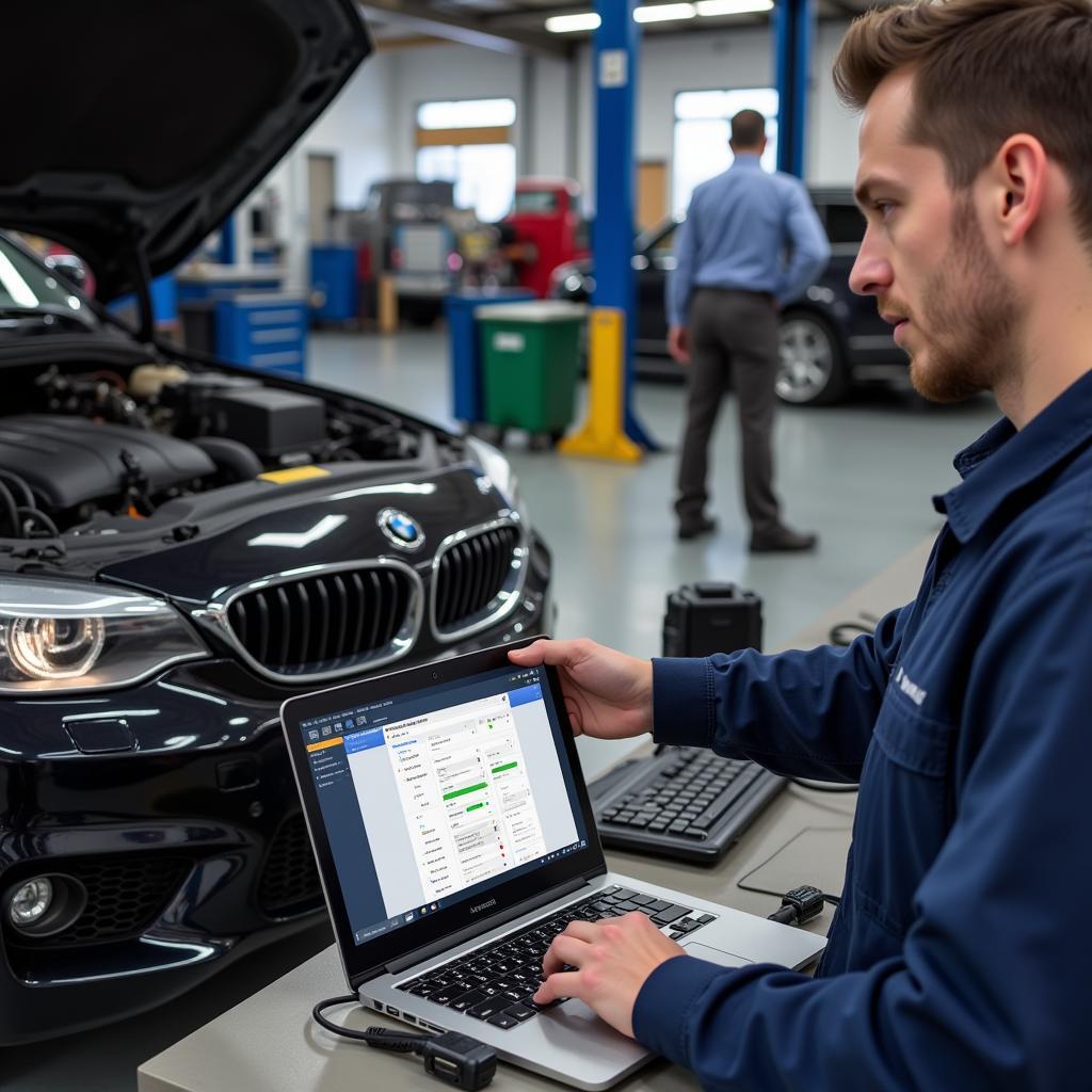 Mechanic Using VCDS V12 to Diagnose Car Issue