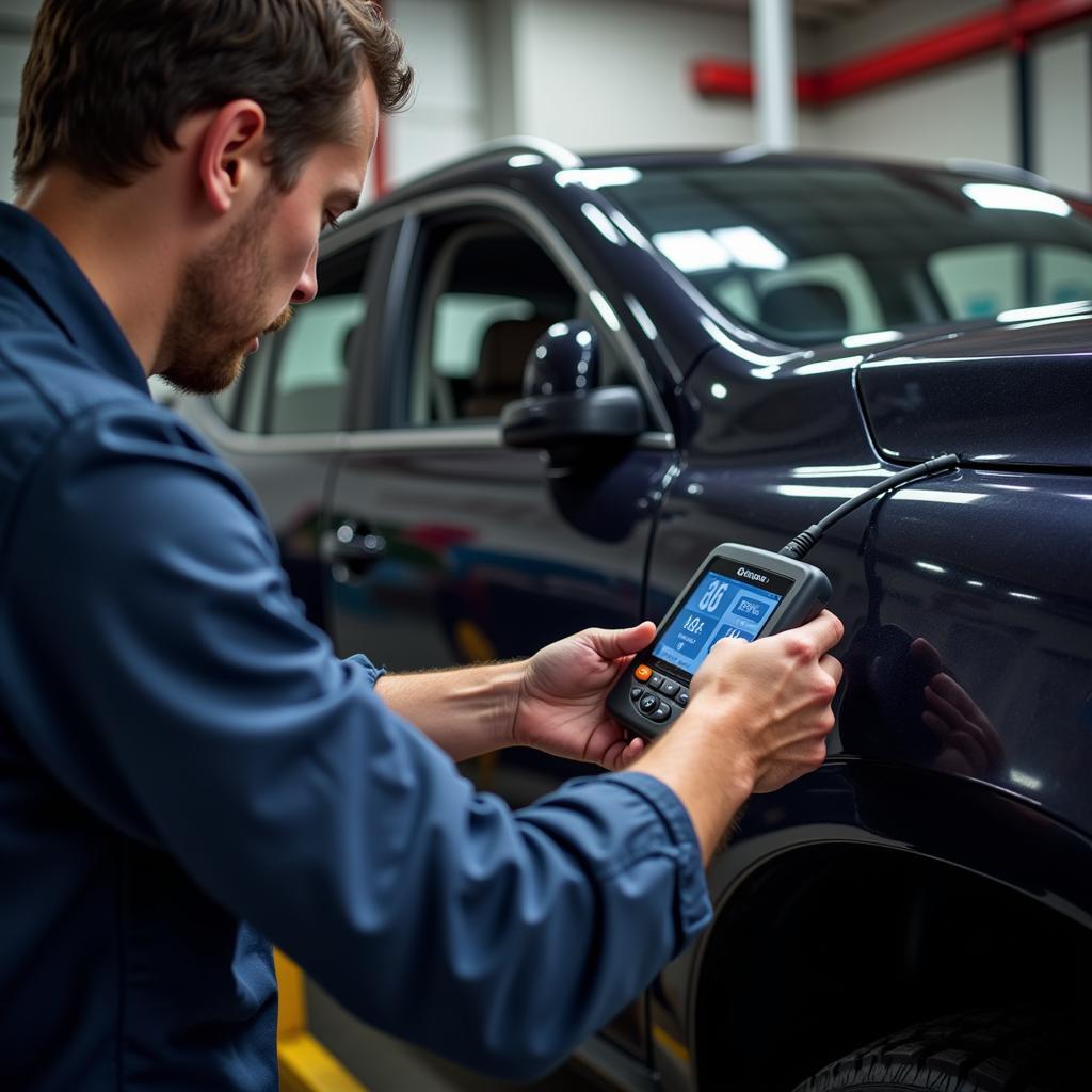 Mechanic Using Advanced Diagnostic Tools on a Car