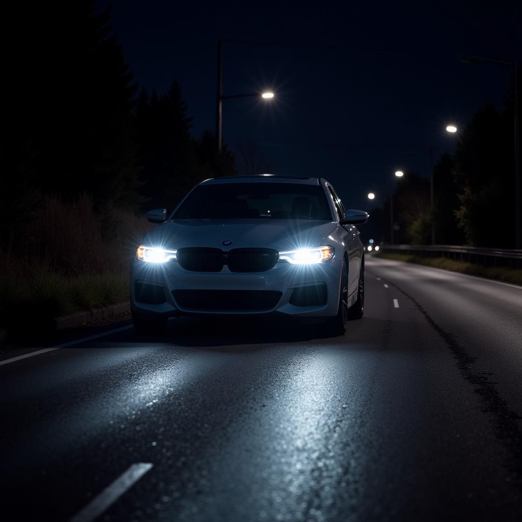 MK6 with Bright Headlights Driving at Night