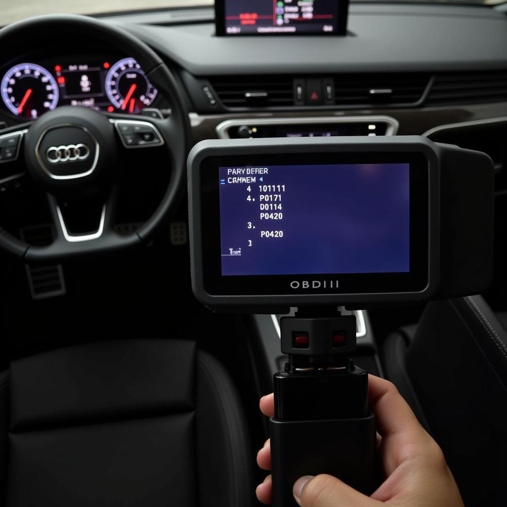 OBD-II Scanner Reading Engine Codes on a 2018 Audi S3