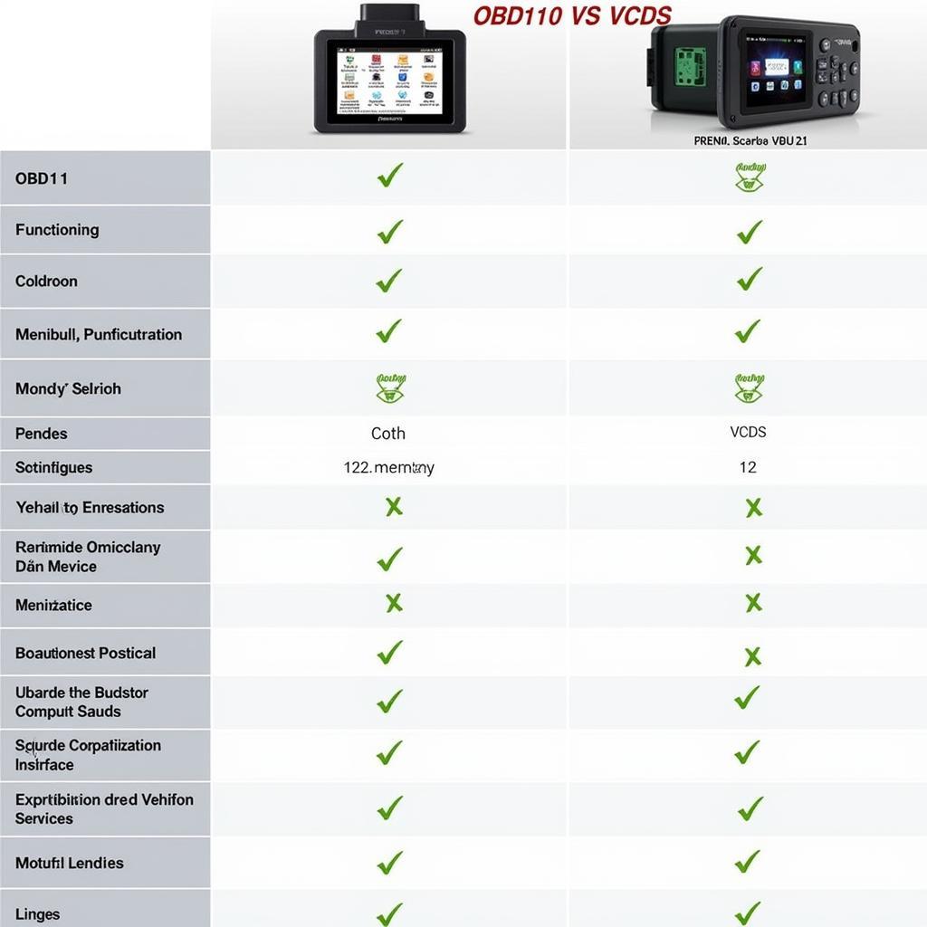 OBD11 and VCDS Comparison Table