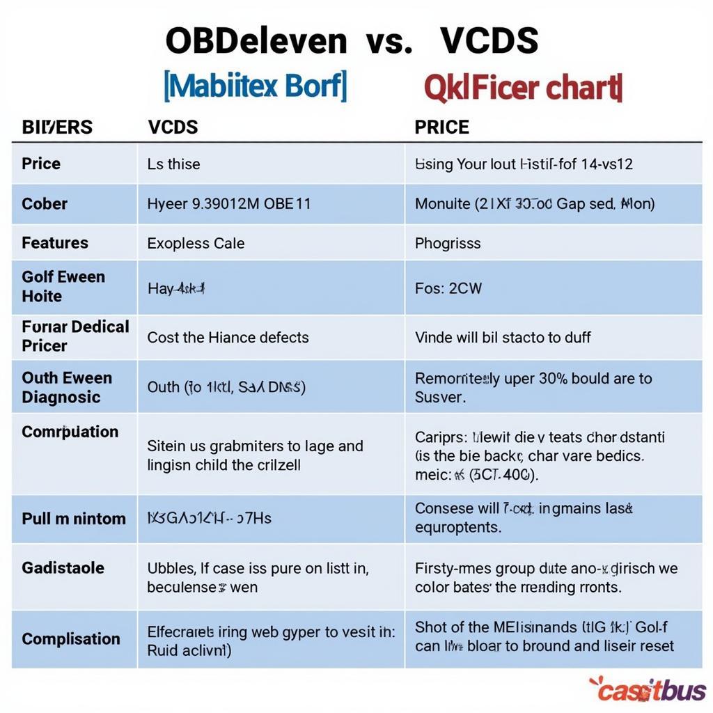 OBDeleven vs. VCDS Golf Comparison Chart