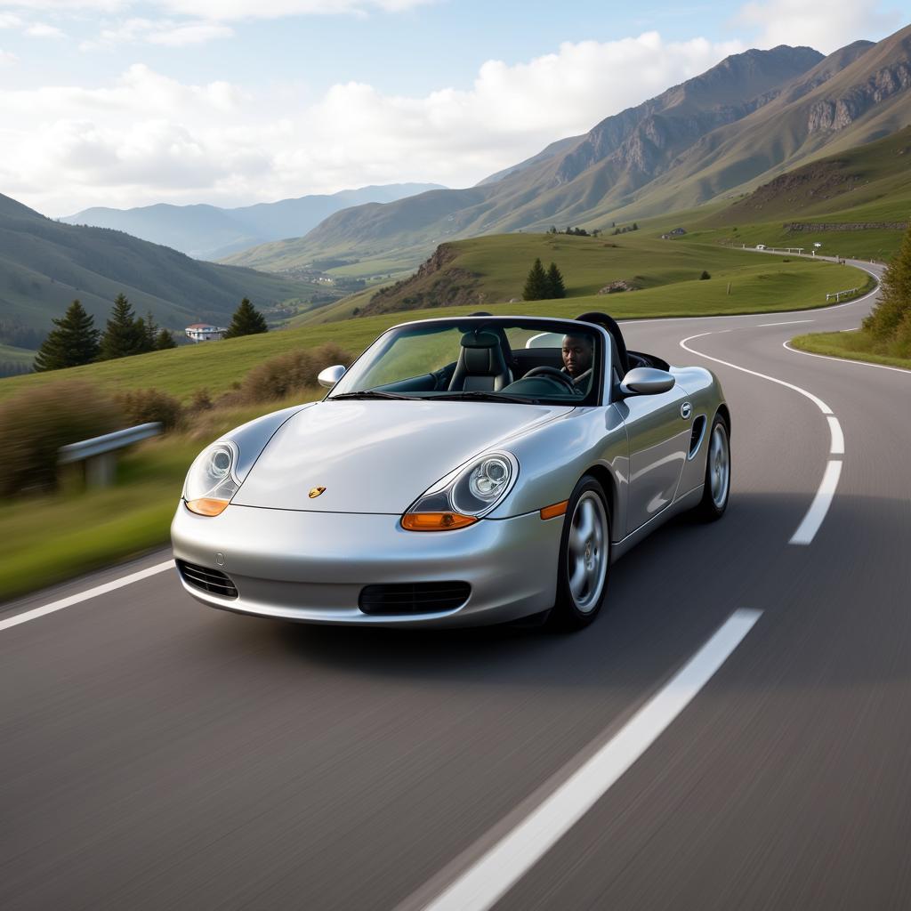 Porsche Boxster 986 Driving on a Winding Road