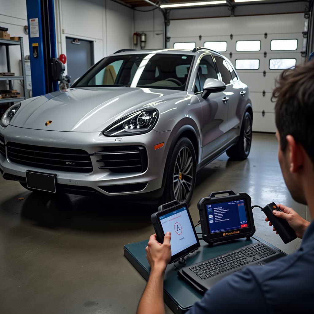 Porsche Cayenne connected to a diagnostic tool