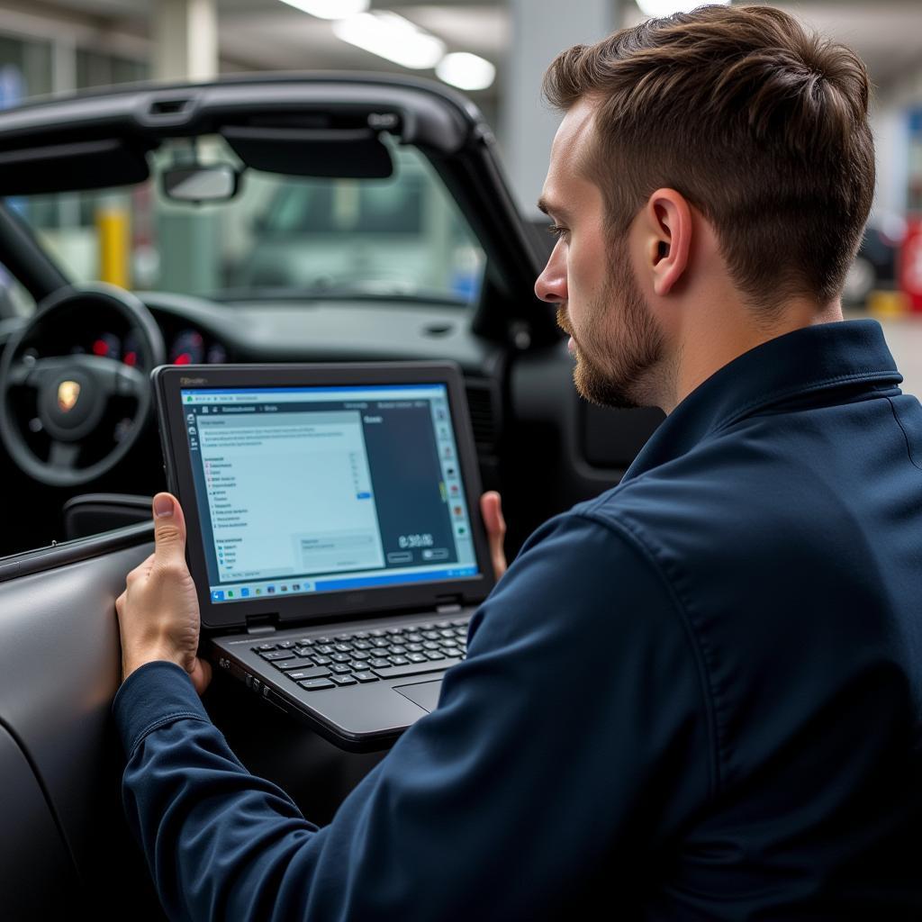 Porsche Technician Diagnosing Fault Codes