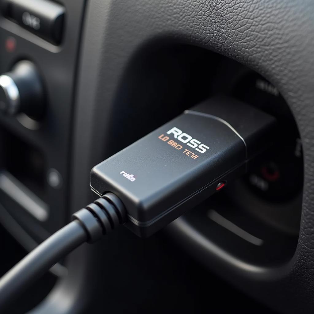 Ross Tech cable connected to a car's OBD-II port