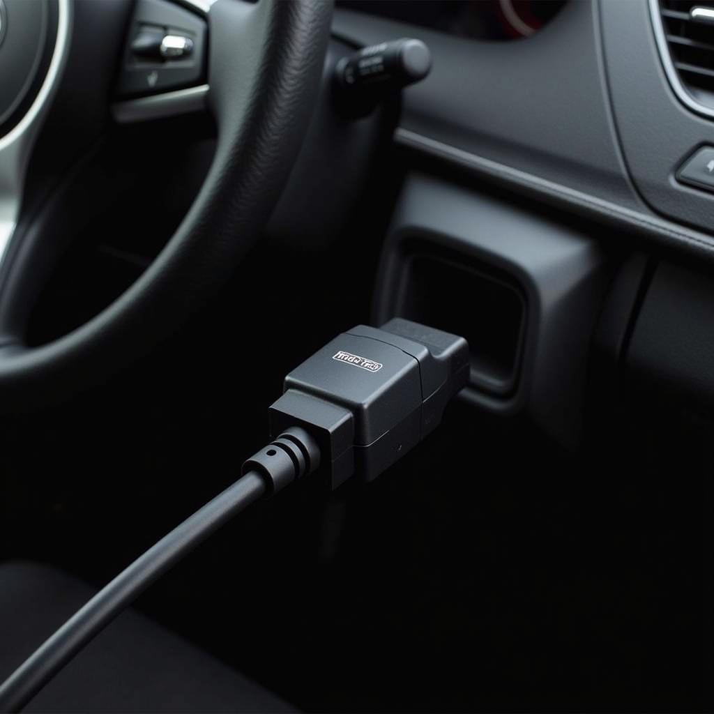 Ross-Tech HEX-USB interface connected to a vehicle's OBD-II port