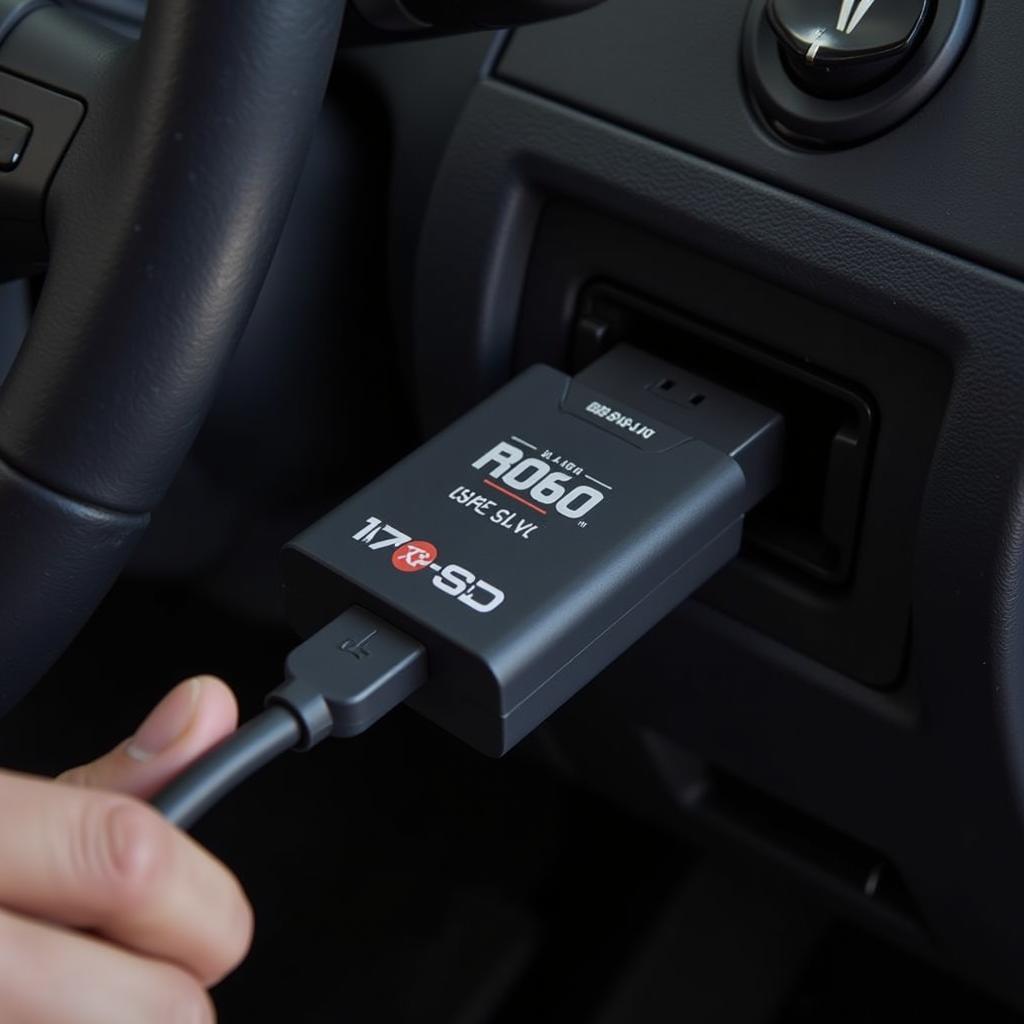 Ross-Tech Micro-CAN USB interface connected to a car's OBD-II port