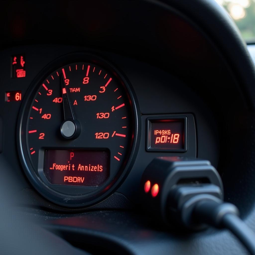 Car dashboard showing check engine light and P0088 code