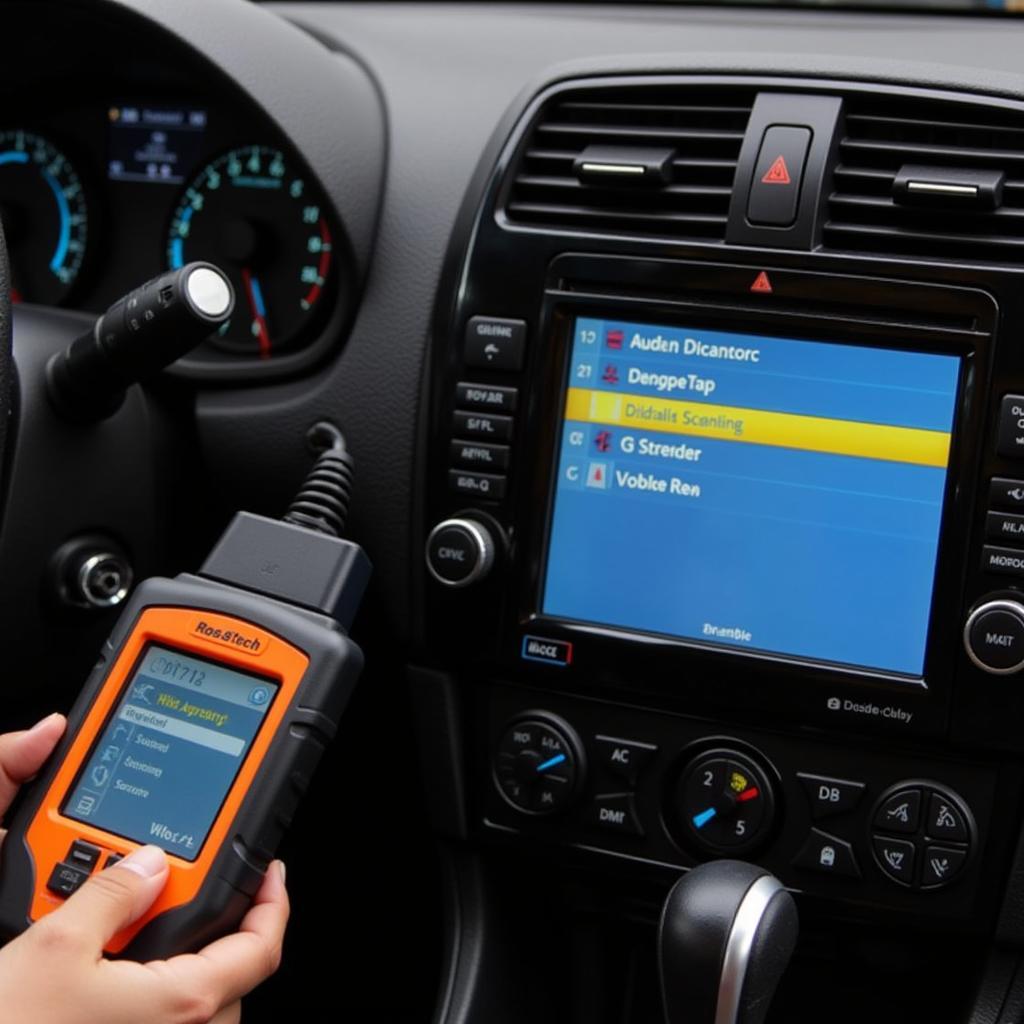 Ross-Tech scanner connected to a car's OBD-II port