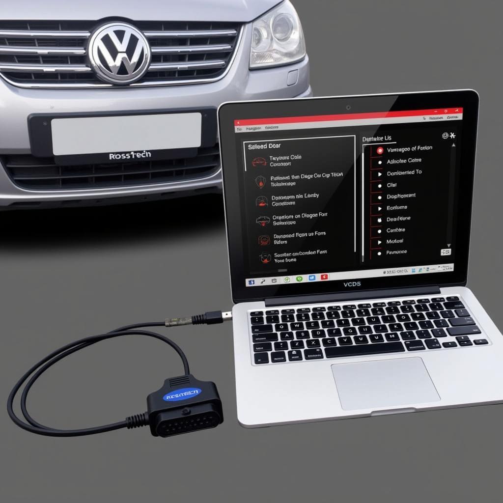 Ross-Tech software interface connected to a Volkswagen car for diagnostics