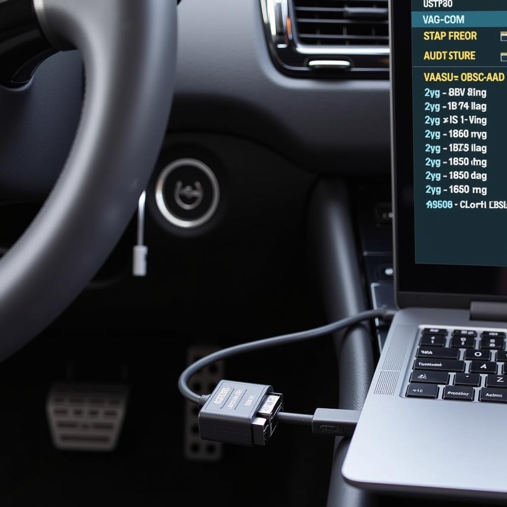 Ross-Tech VAG-COM Diagnostic Interface Connected to a Vehicle's OBD-II Port