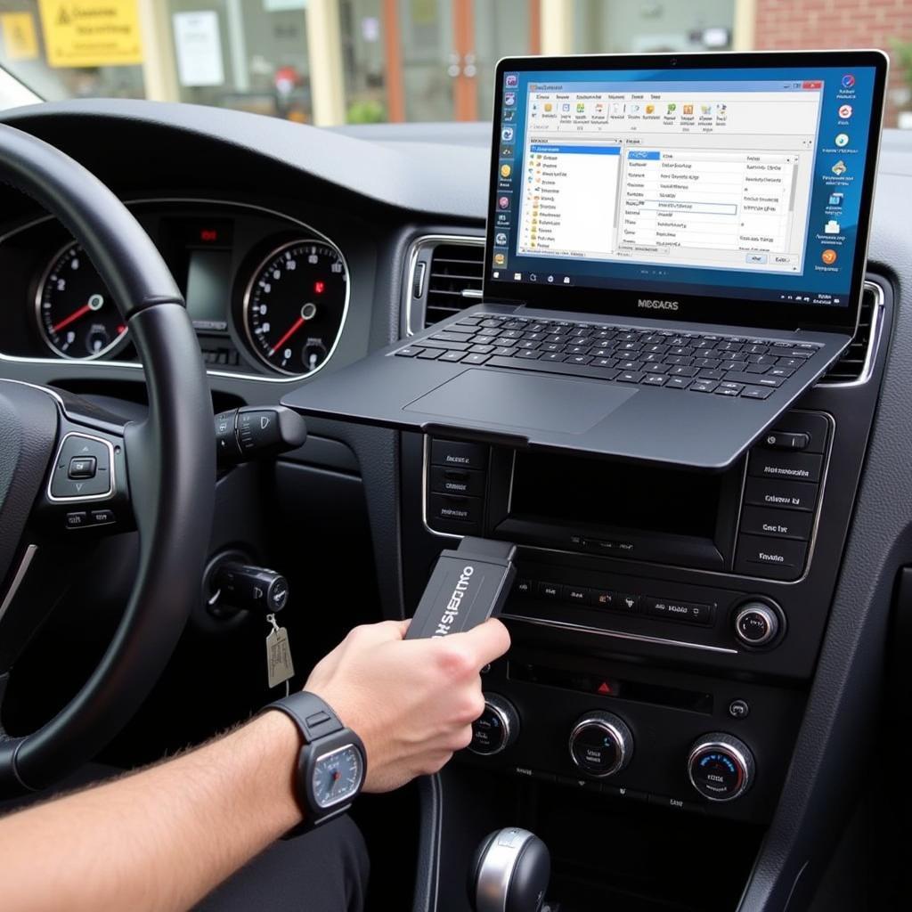 Ross-Tech VCDS Hex V2 3 VIN cable connected to a car's OBD-II port