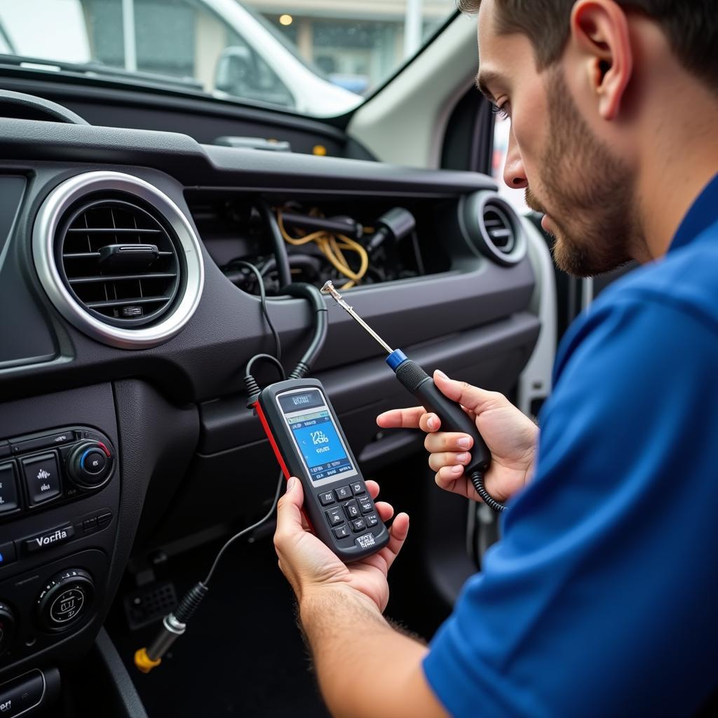 Technician Checking Car AC System