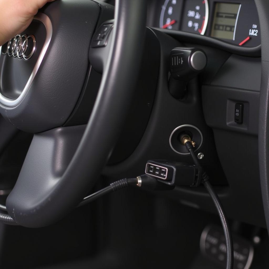 VAG-COM Cable Connected to Audi A4 OBD Port