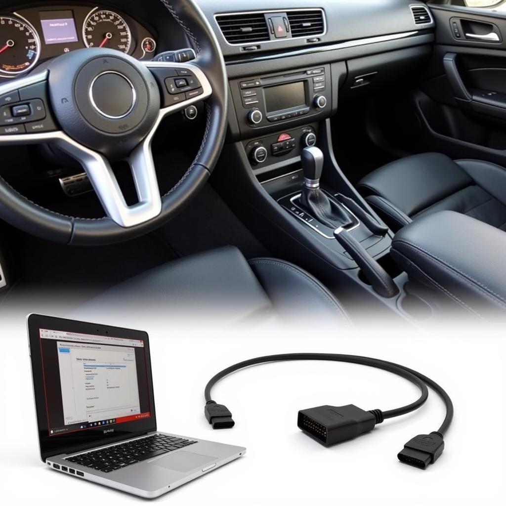 VAG-COM Cable Connected to Car and Laptop