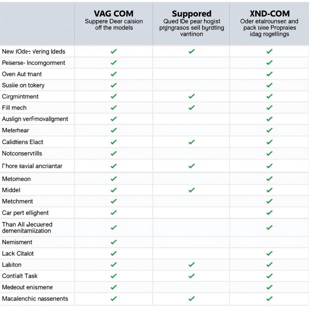 VAG COM Version Comparison Chart