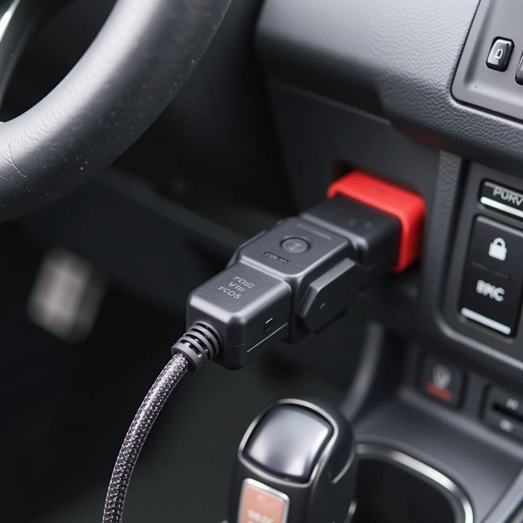 VCDS Cable Connected to Car OBD-II Port