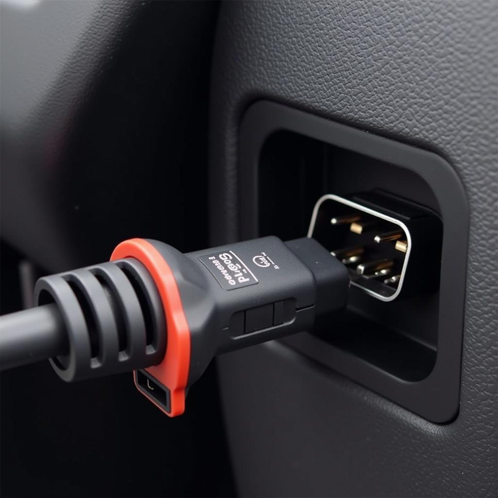 VCDS Cable Connected to Car OBD-II Port