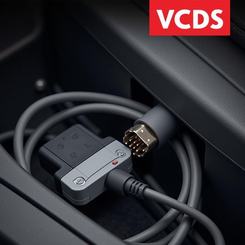 VCDS Cable Connected to Car OBD-II Port