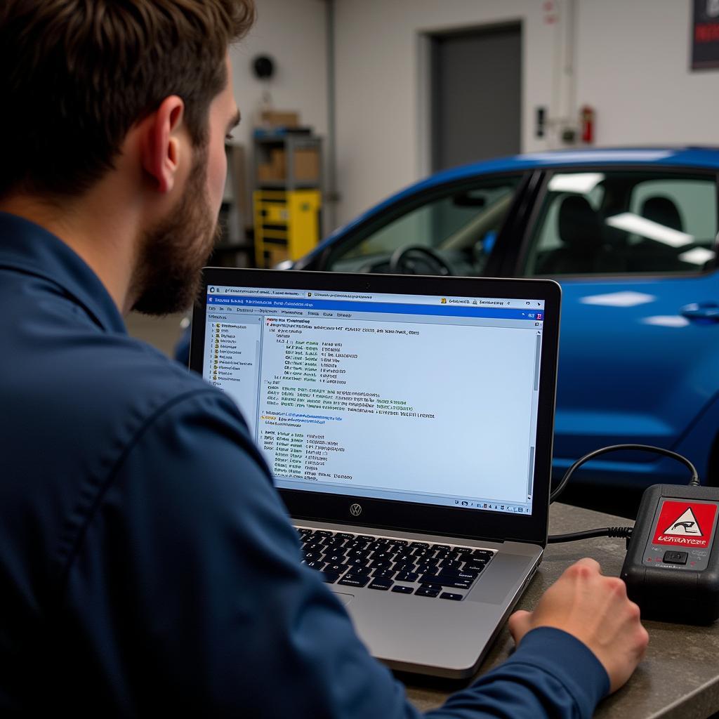 Mechanic using VCDS to diagnose a car problem