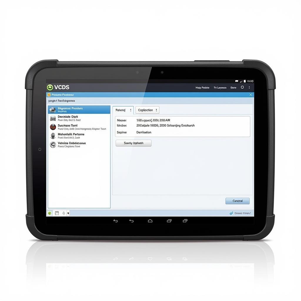 VCDS software interface on a Windows 10 tablet