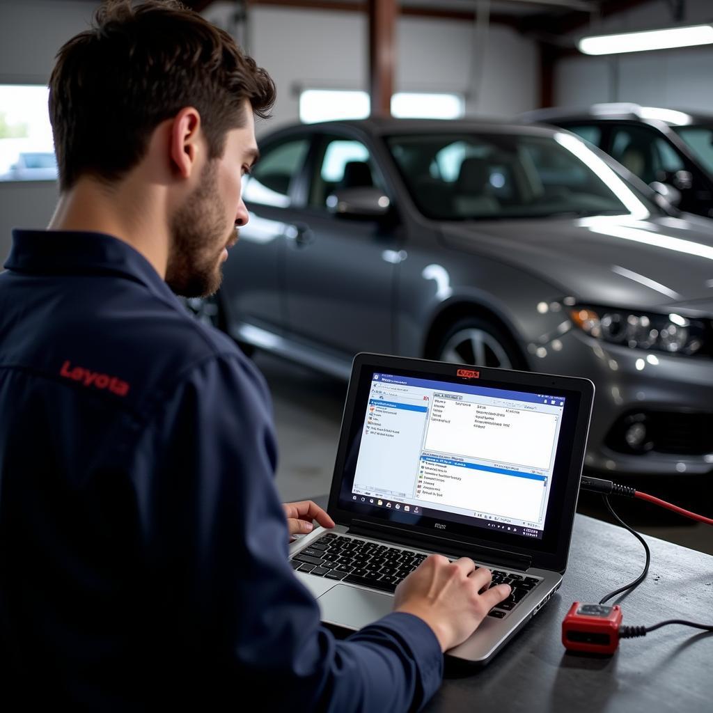 Mechanic using VCDS system to diagnose a car problem