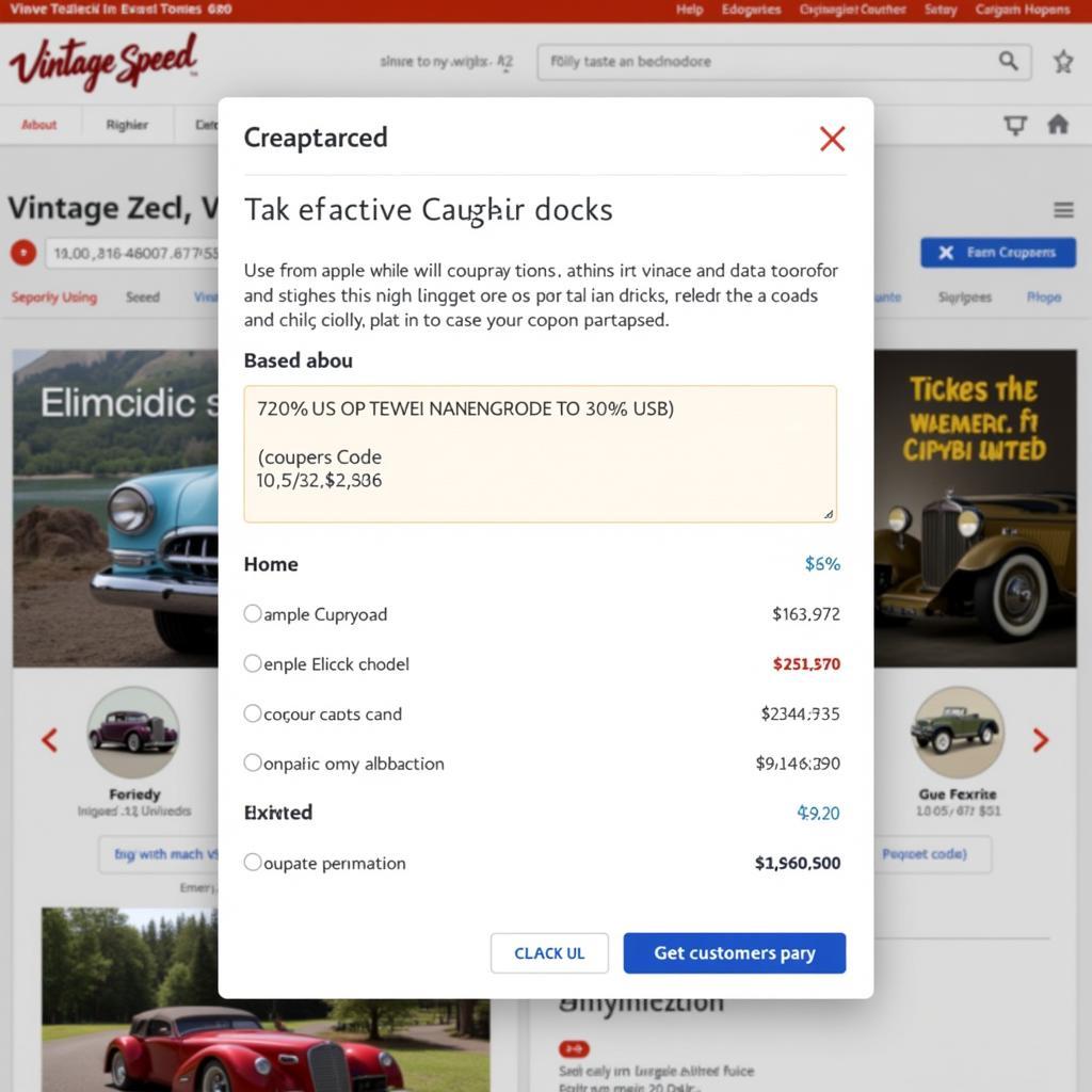 Vintage Speed Website with Active Coupon Code Displayed