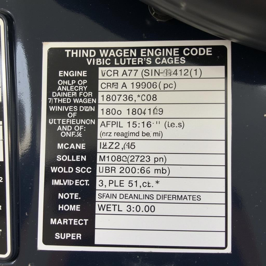 VW Engine Code Sticker Example