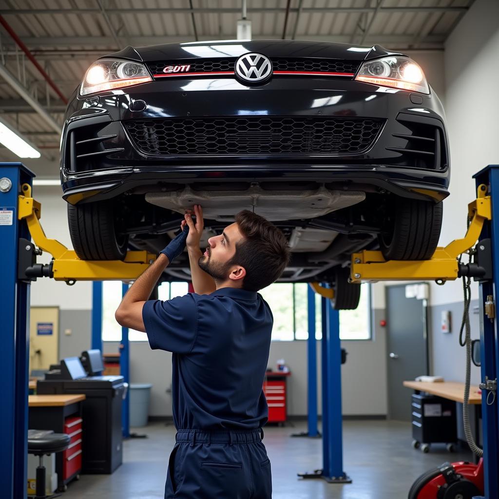 VW GTI MK7 on Lift in Repair Shop