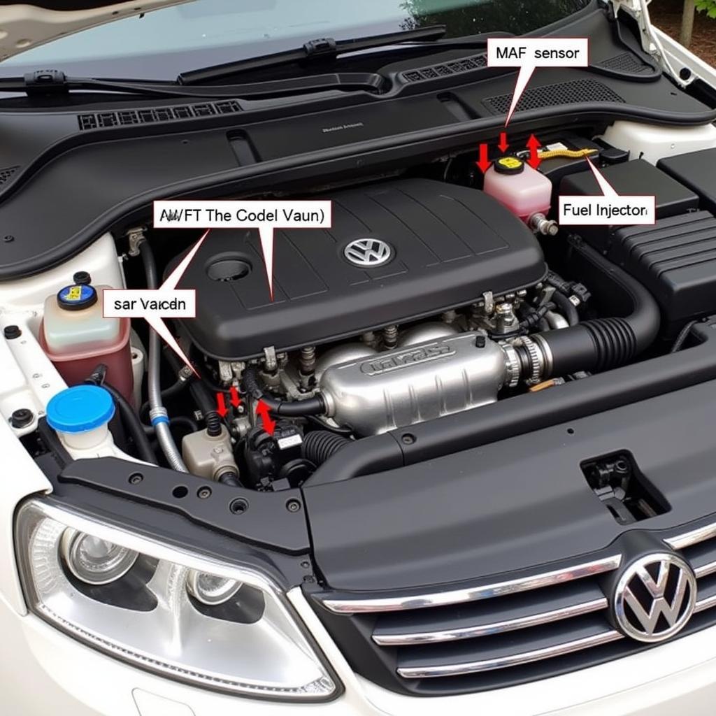 VW Passat Engine Bay Showing Potential Problem Areas for P2181 Code