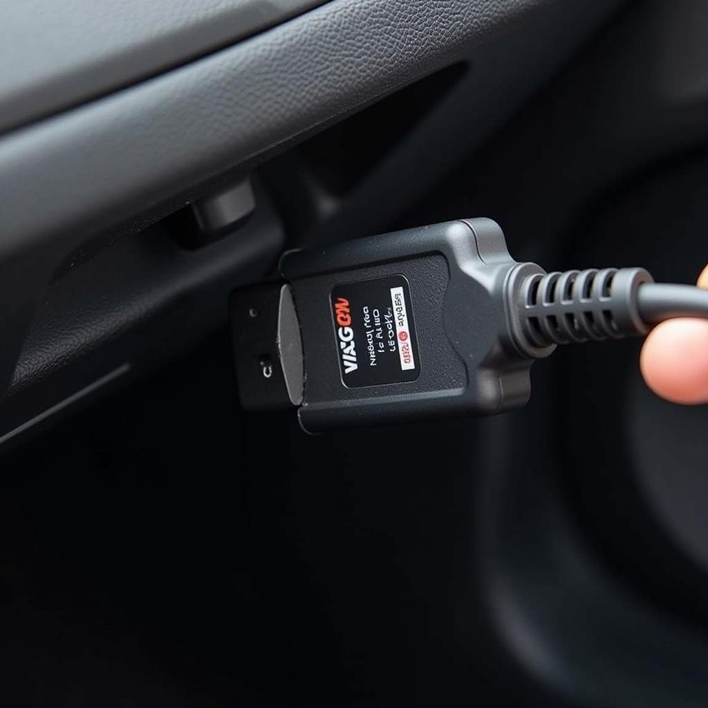 VW VAGCOM Cable Bluetooth connected to a car's OBD-II port