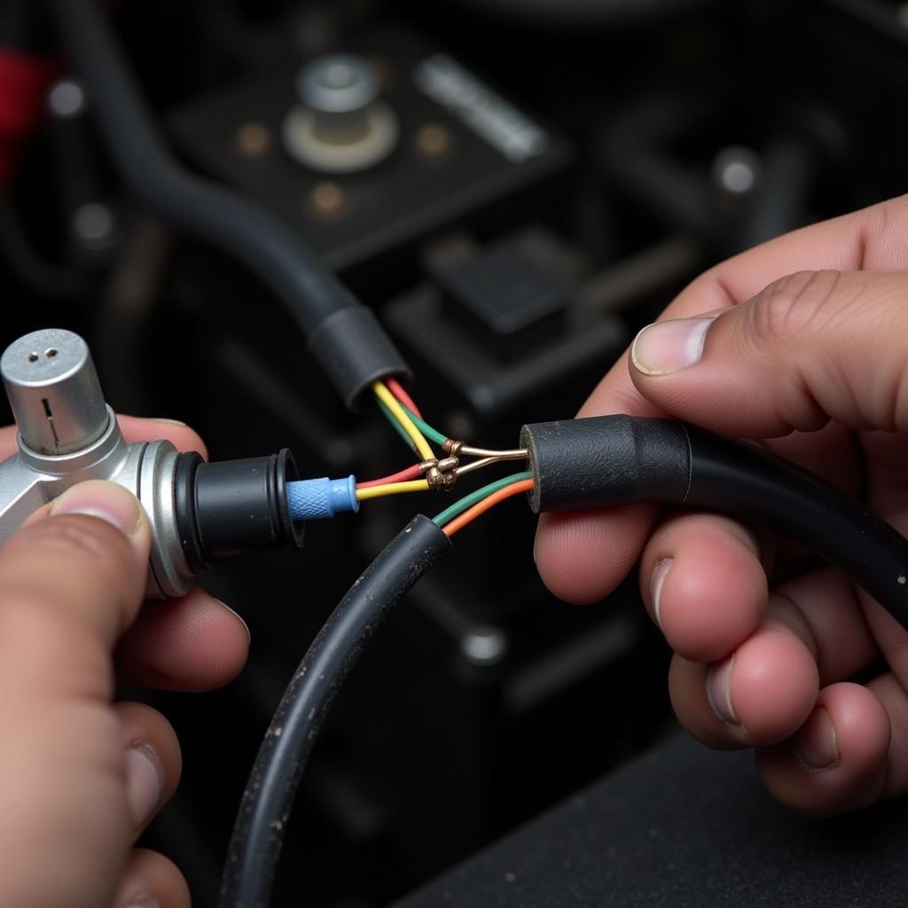 Mechanic inspecting the wiring harness for damage related to 16555 VW code