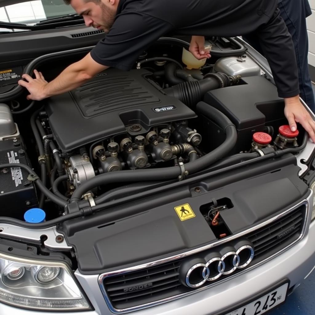 Inspecting the Engine Bay of a 2001 Audi A4 1.8T