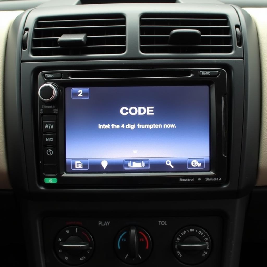 2002 VW Beetle radio display showing the code entry screen where the user can input their unique radio code to unlock the system.