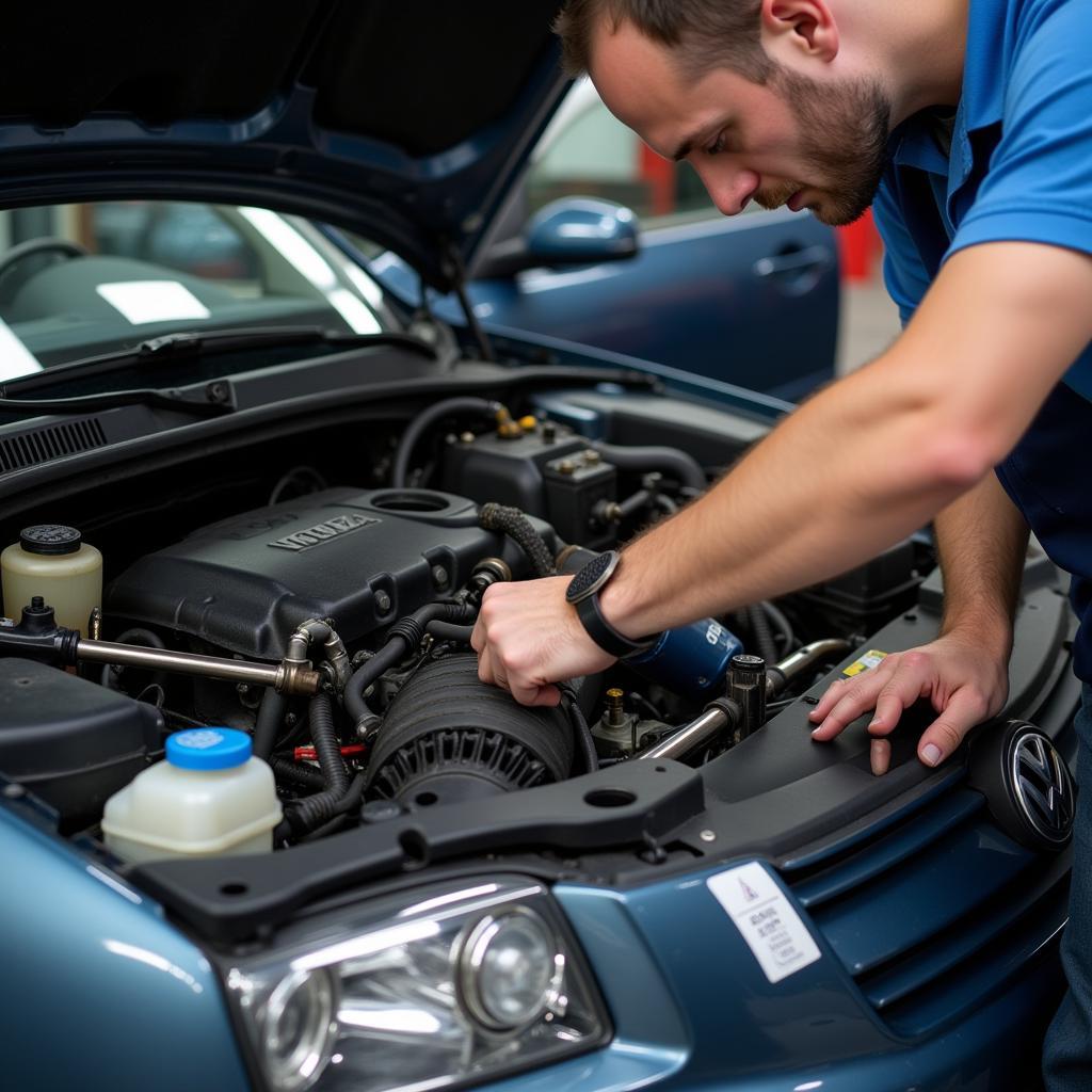 Inspecting the Engine Compartment of a 2002 VW Jetta