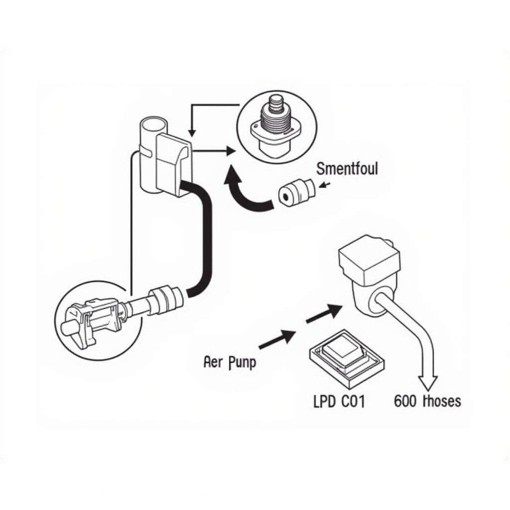 Diagram of the secondary air injection system components in a 2012 Audi Q5, including the pump, hoses, valves, and control module.