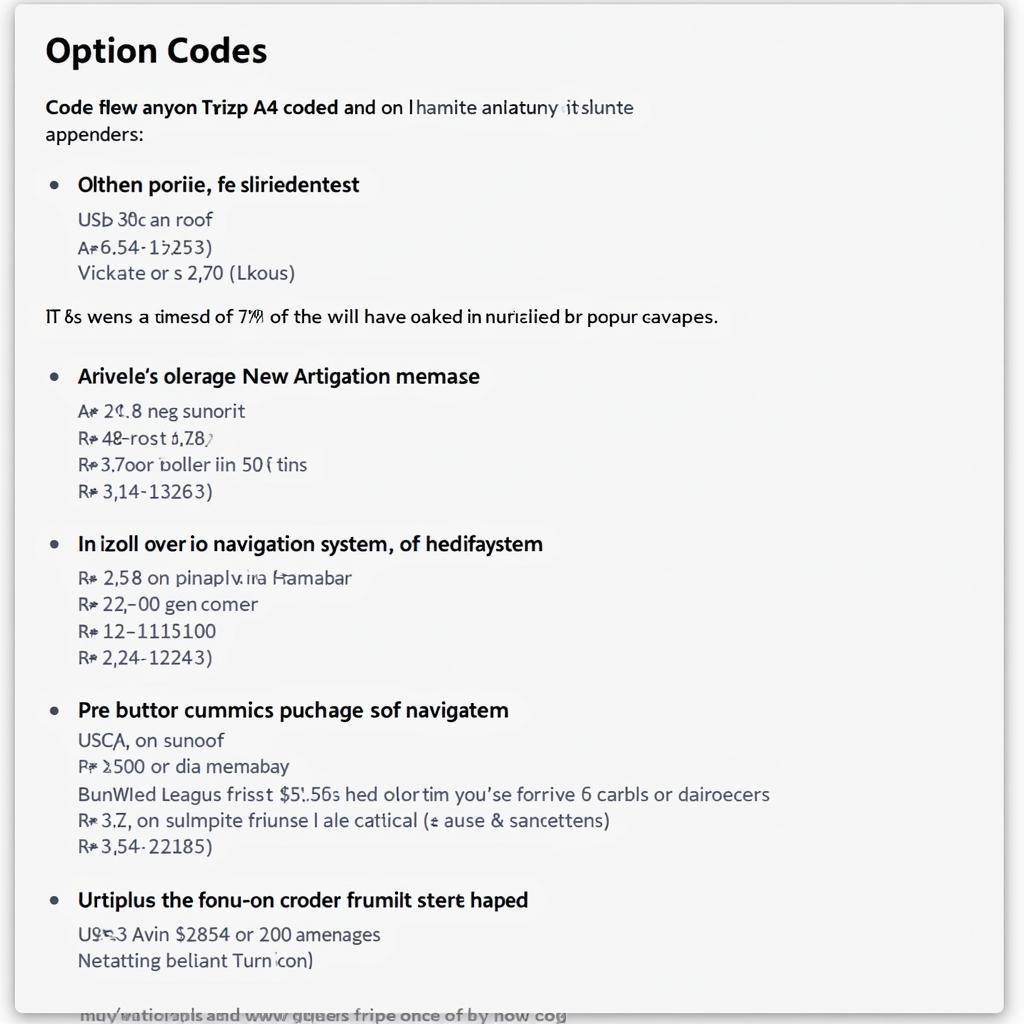 Example of a 2019 Audi A4 option code list with explanations