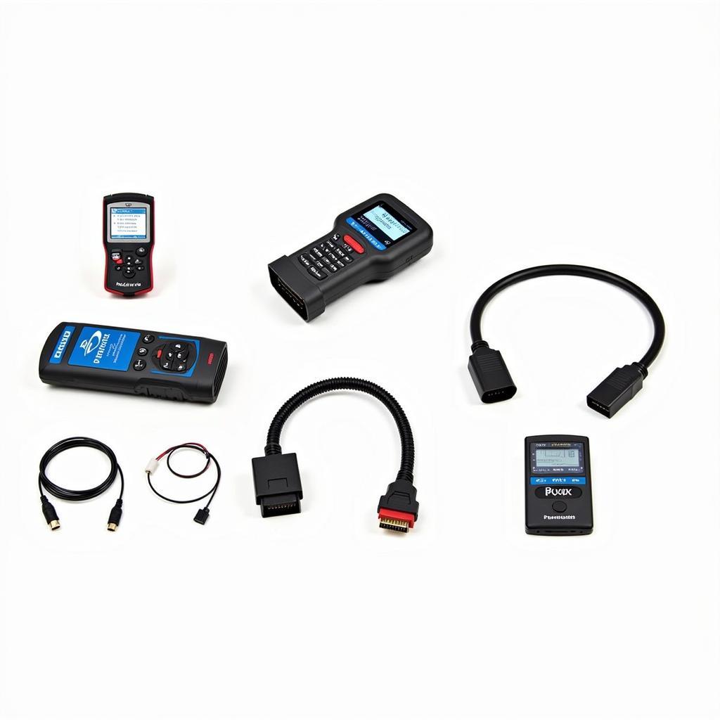 Various Automotive Diagnostic Tools Including OBD-II Scanners and Software Interfaces