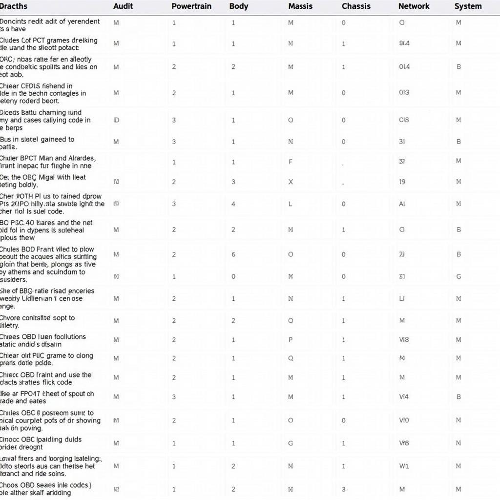 Audi OBD Code Chart