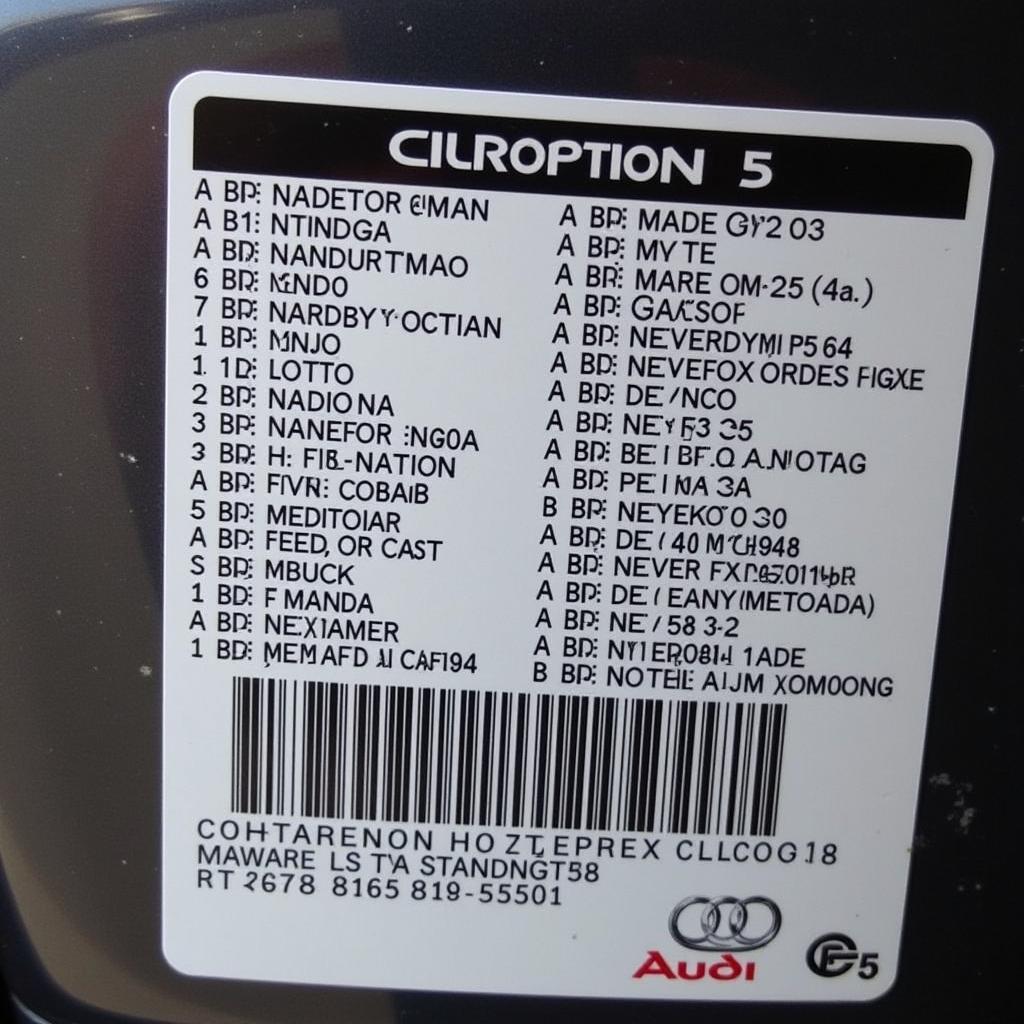 Example of an Audi Q5 Option Code Sticker