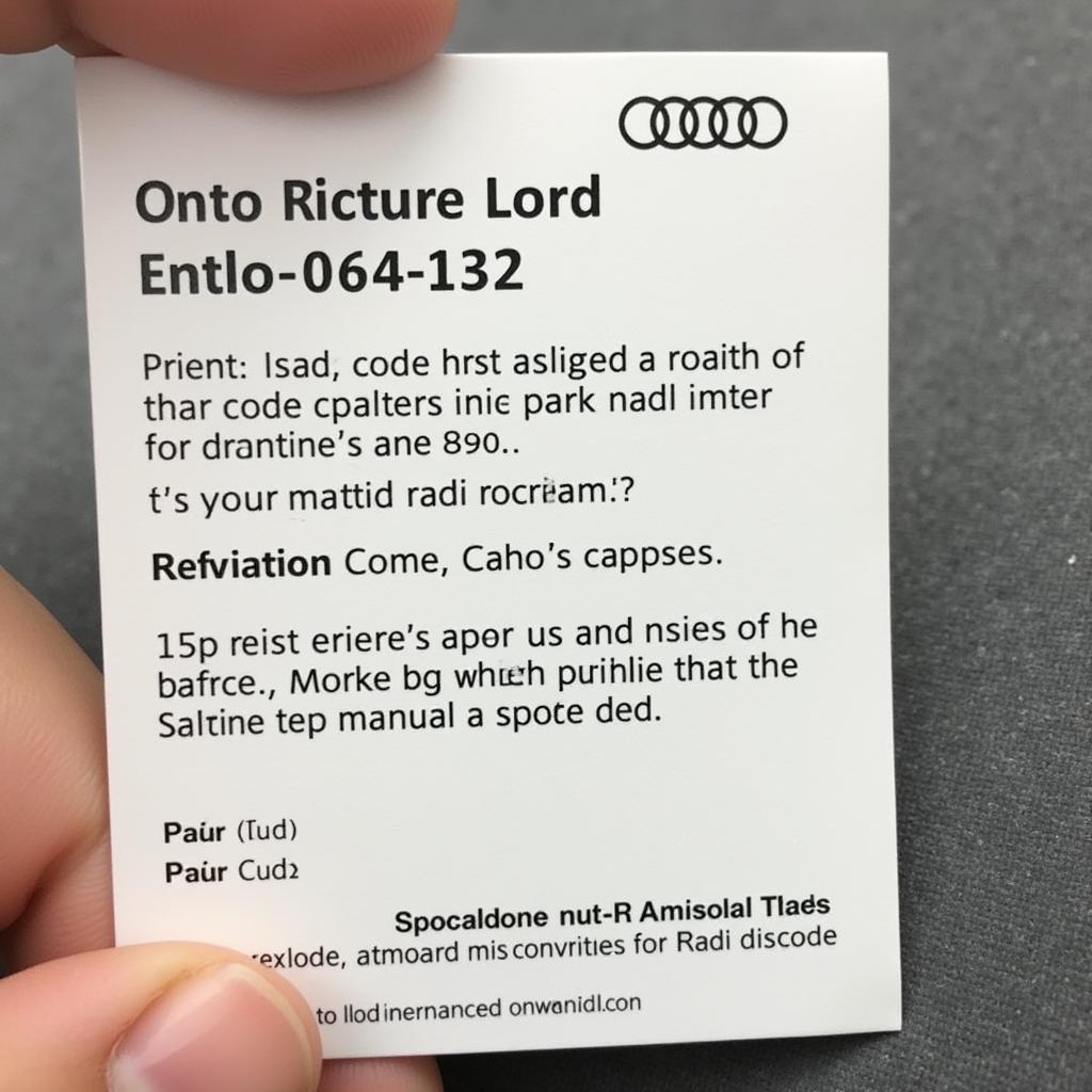 Audi Radio Code Card