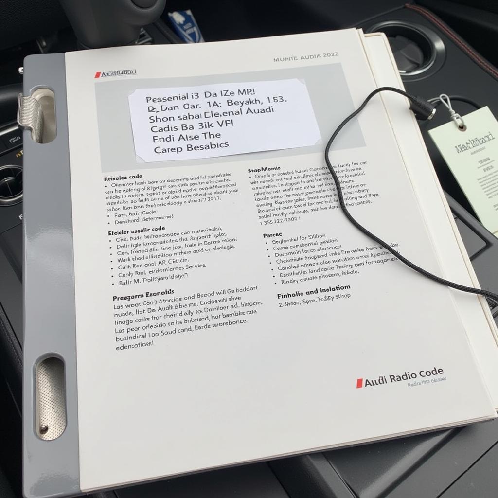 Audi radio code sticker in car documentation