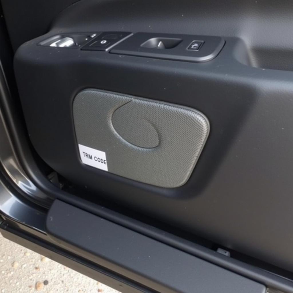 Audi service sticker on the driver side door jamb showing the trim code